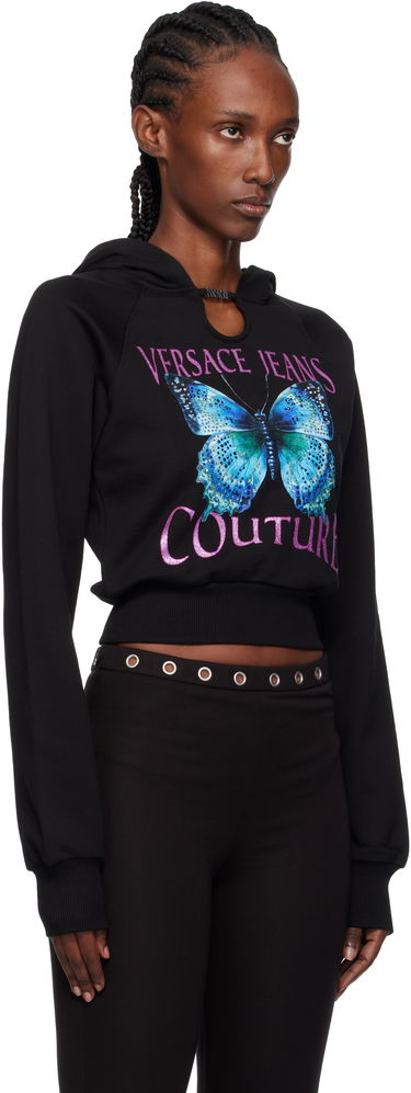 Sweatshirt Versace Versace Jeans Couture Butterfly Graphic Cropped Hoodie with Keyhole Detail Sort | 79HAIB01-CFB00, 1