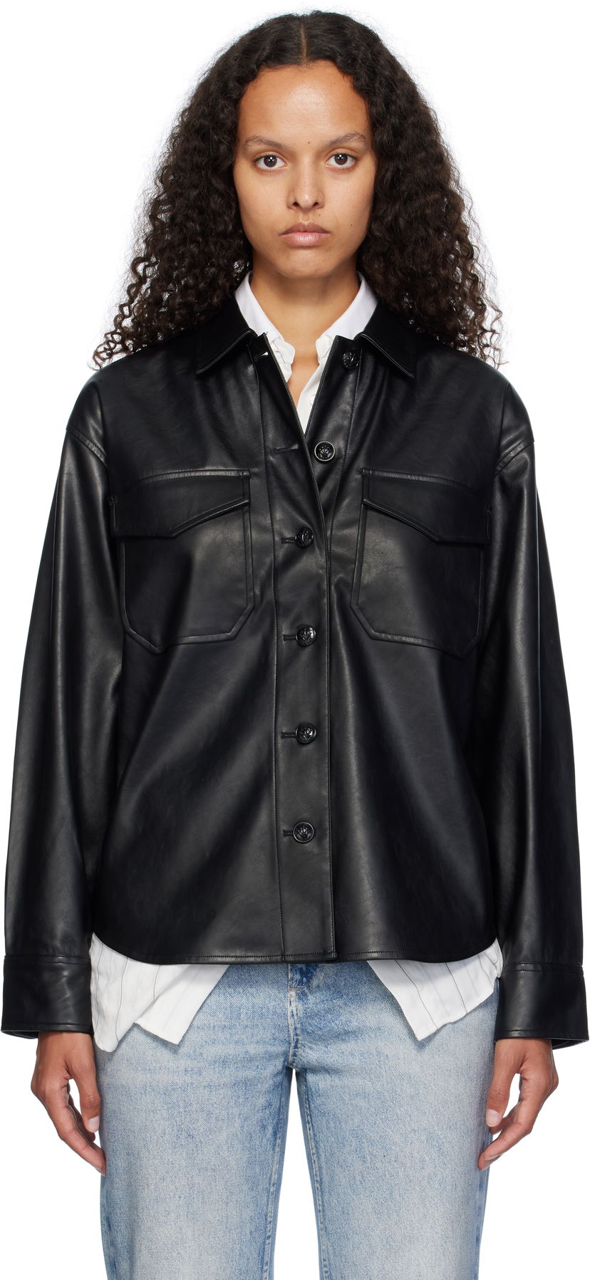 Skjorte rag & bone Rag & Bone Camilla Faux-Leather Shirt Sort | WCW24FA001GR01