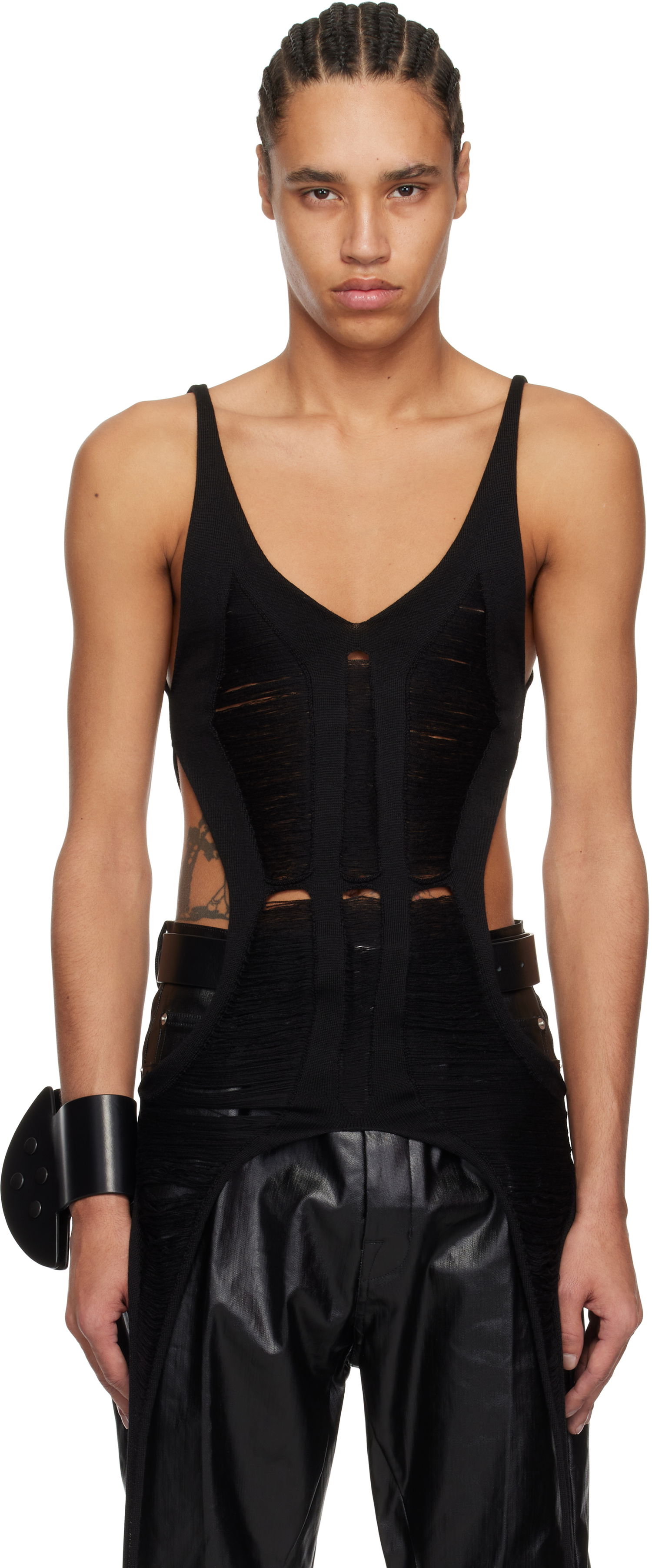 Tanktop Rick Owens Rick Owens Hollywood Cutout Bodysuit Tank Top Sort | RR01E5675 KGRIDM, 0