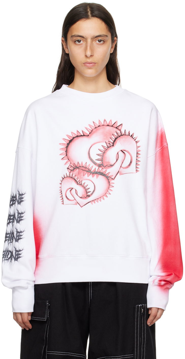 Sweater We11done Printed Sweatshirt Hvid | WD-TS3-23-710-U-WH