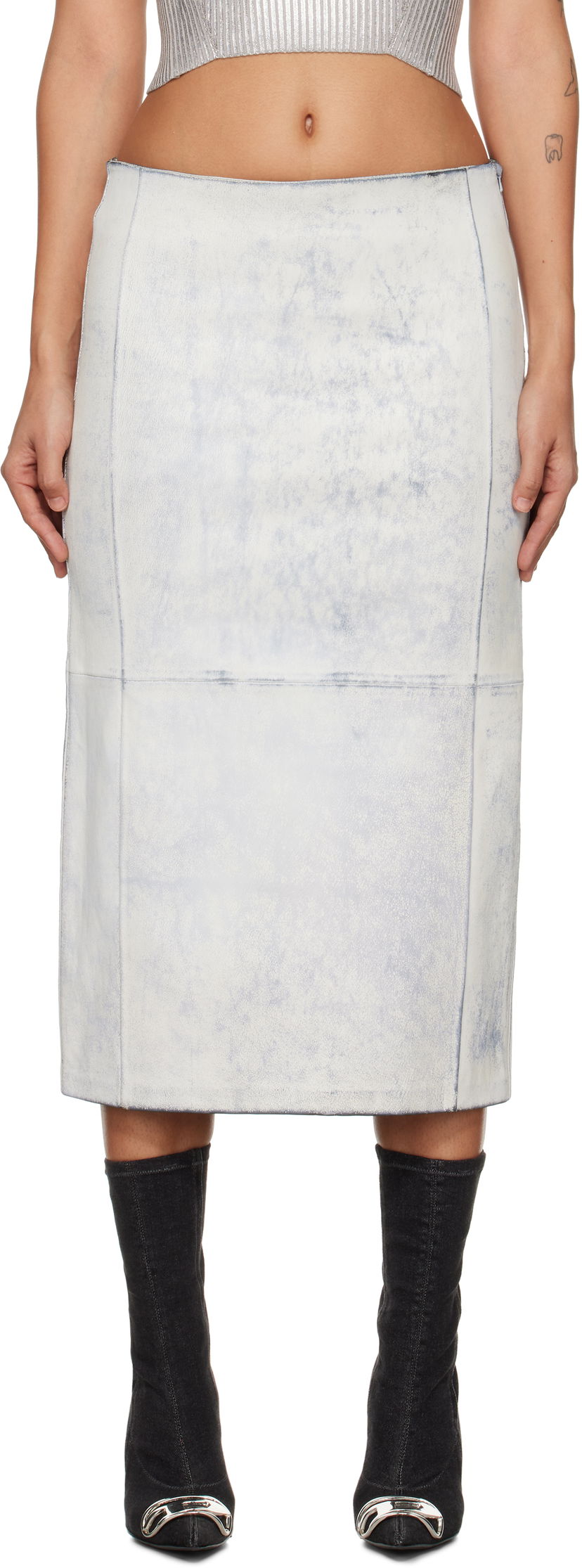 Nederdel Diesel Leather Midi Skirt Hvid | A14483 0QJAL