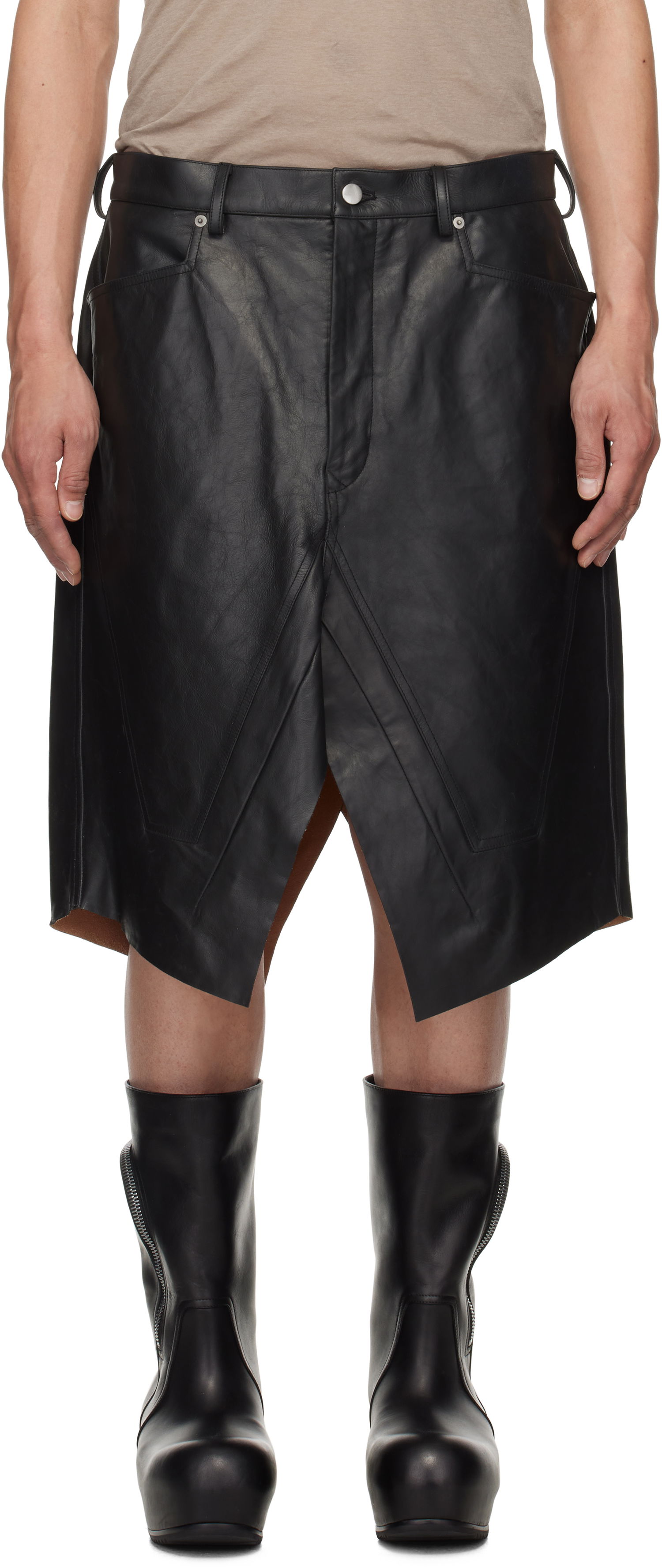 Nederdel Rick Owens Rick Owens Hollywood Leather Skirt Sort | RU01E5345 LTP, 0