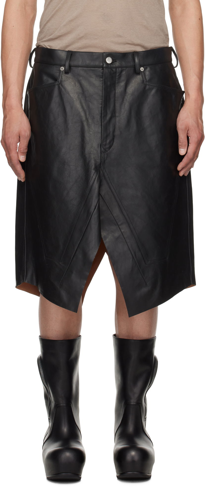 Nederdel Rick Owens Rick Owens Hollywood Leather Skirt Sort | RU01E5345 LTP