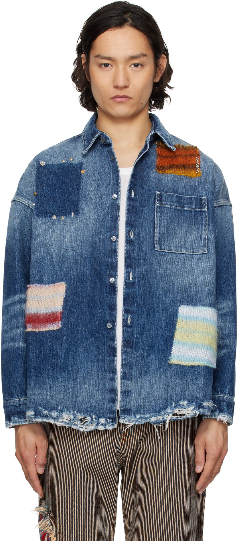Skjorte Marni Marni Patched Denim Shirt Blå | CUJU0061LX USCX01