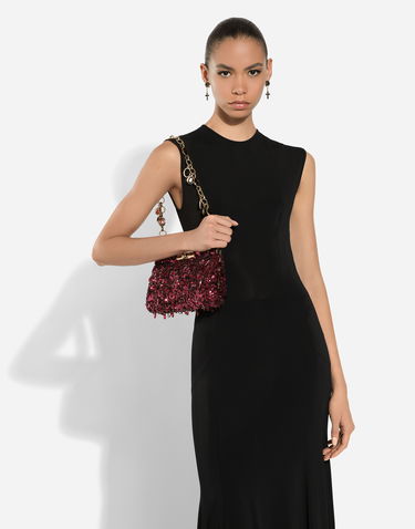 Skuldertaske Dolce & Gabbana Dolce & Gabbana Marlene Sequin Embellished Shoulder Bag Bourgogne | BB7620A521389554, 1
