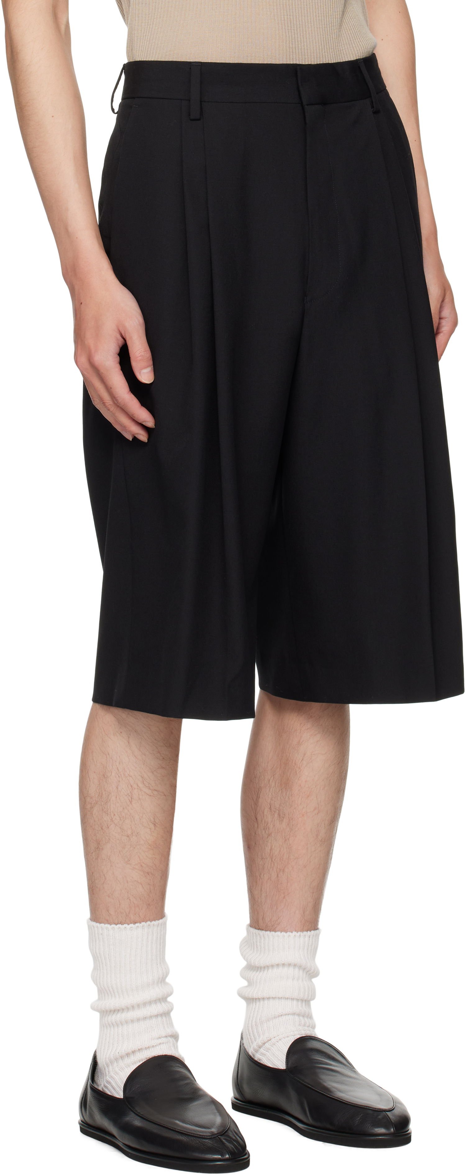 Shorts Dries Van Noten Dries Van Noten Wool Pleated Shorts Sort | 252-020935-2057, 1