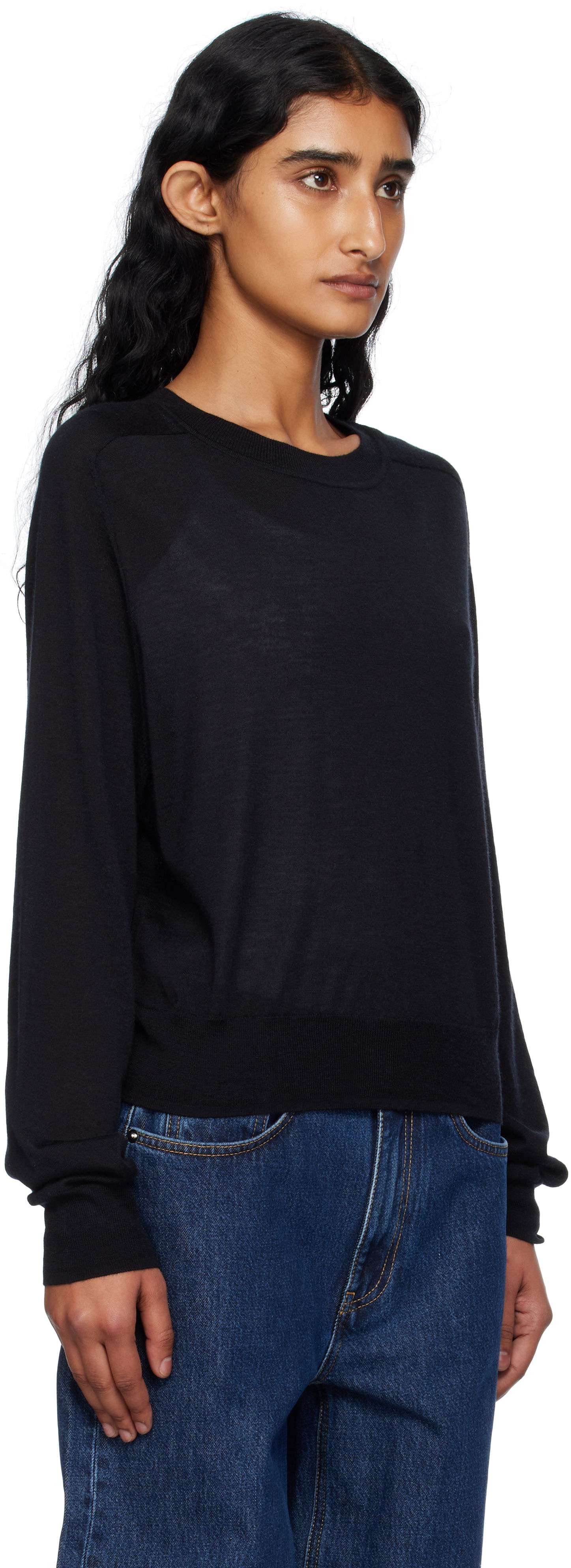 Sweater Loulou de Saison Loulou de Saison Angus Cashmere Crew Neck Sweater Sort | ANGUS, 1