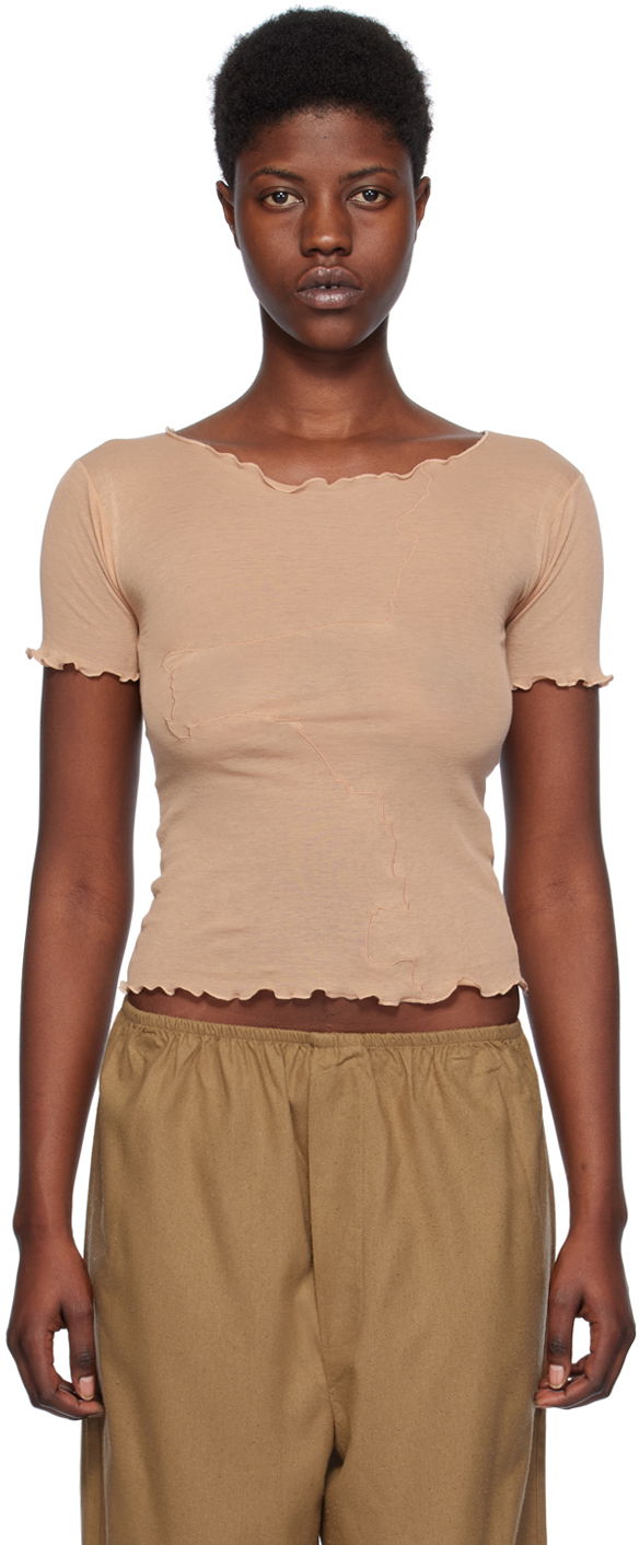 Crop top Baserange Slim Fit Lettuce Trim T-Shirt Beige | TOGE-CG-SP24, 0