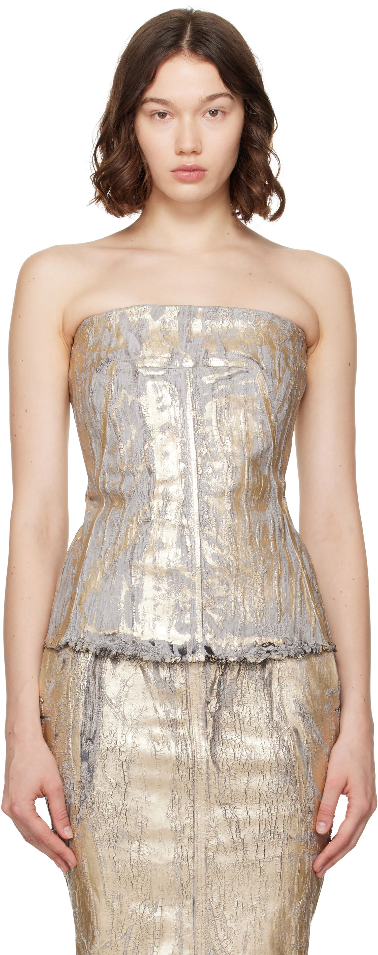 Tanktop Rick Owens Rick Owens Megacrust Stretch Denim Lido Bustier Top Metalisk | RO01E7127 SGMC, 0