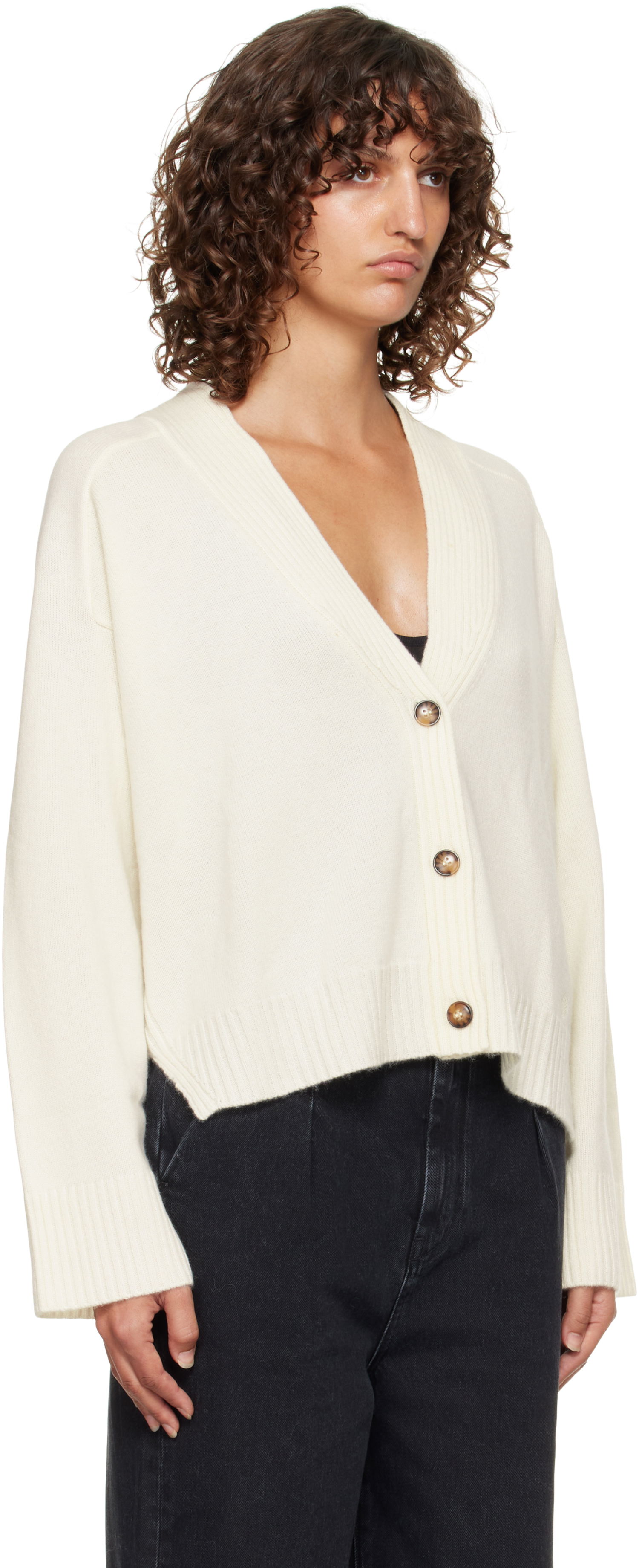 Sweater Loulou de Saison Loulou de Saison Kaia Ribbed Neckline Cardigan Hvid | KAIA LDS, 1