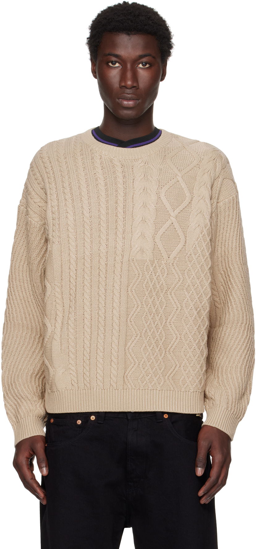 Sweater Dime Dime Mixed Cable Knit Sweater Beige | DIMESU256SAN