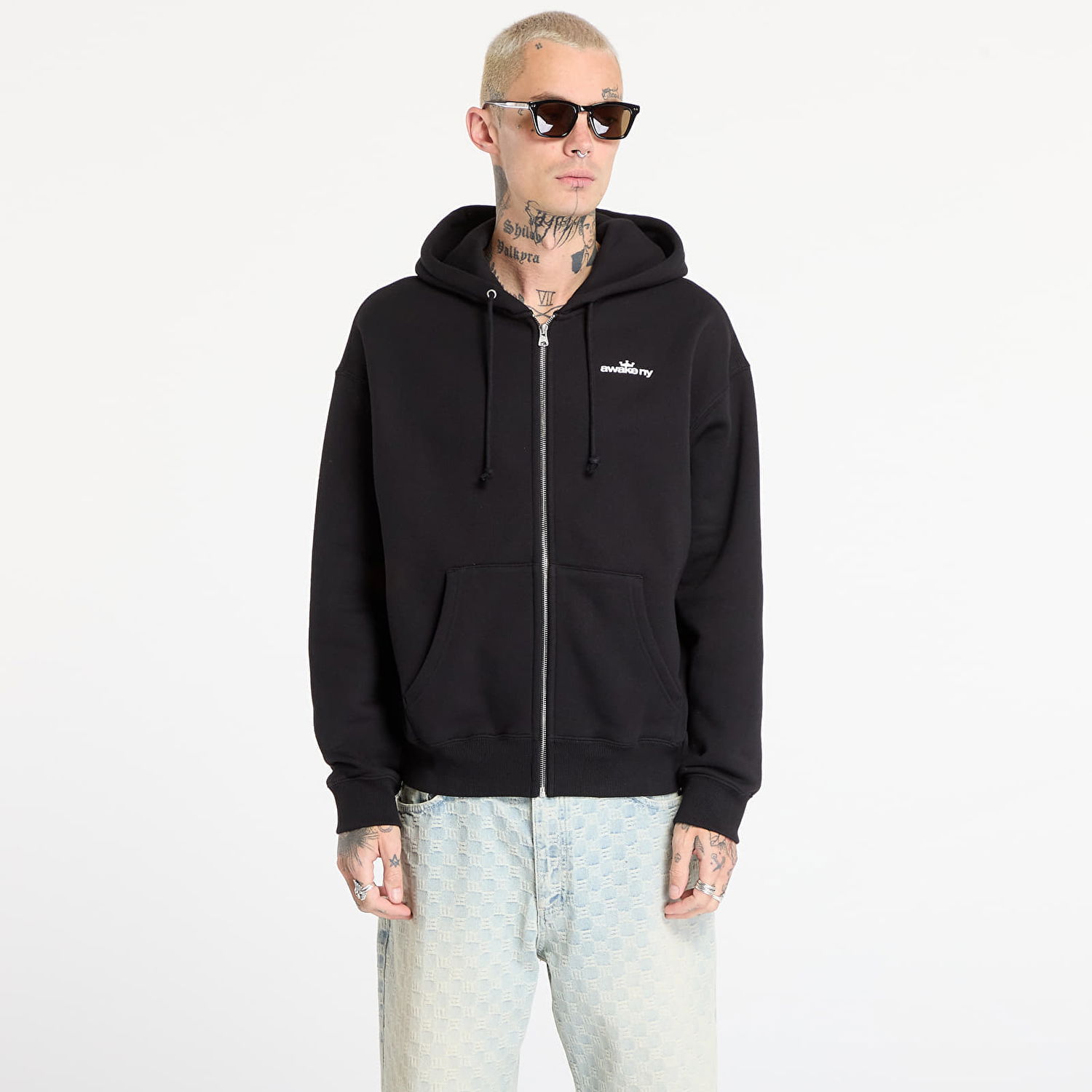 Sweatshirt Awake NY Awake NY Crown Logo Full-Zip Hoodie L Sort | AWK-FW25-HD003-BLK, 0
