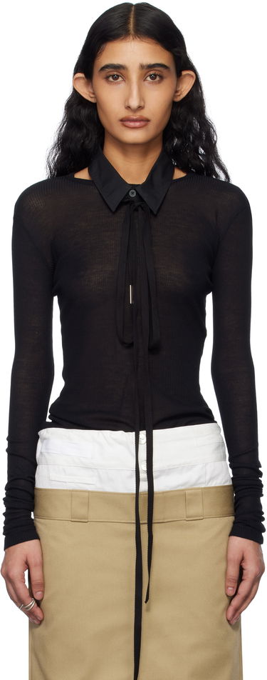 Sweater Ann Demeulemeester Ann Demeulemeester Fiene Long Sleeve T-Shirt Sort | 2510-W-JTS12-FA570-099, 0