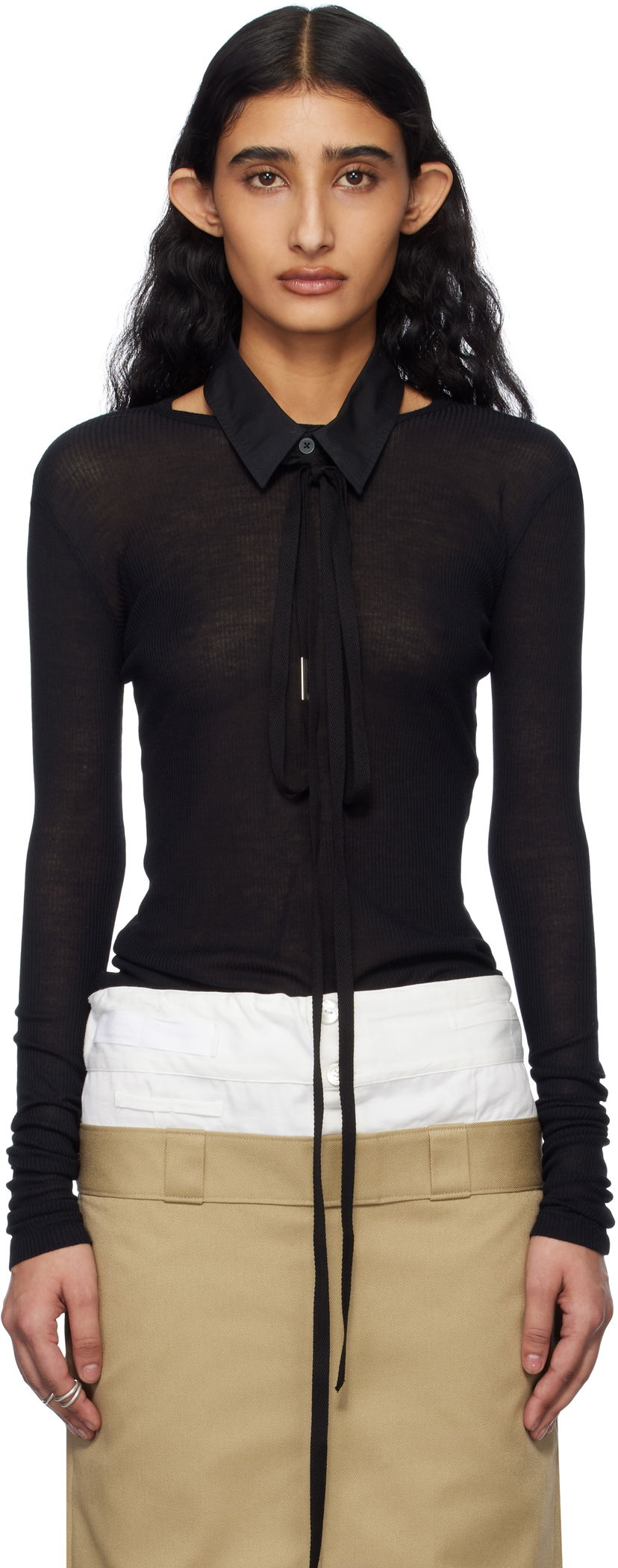Sweater Ann Demeulemeester Ann Demeulemeester Fiene Long Sleeve T-Shirt Sort | 2510-W-JTS12-FA570-099