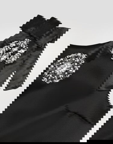 Kjole Dolce & Gabbana Stretch Satin Dress with Jewel Embellishments and Shoulder Bows Sort | F60FOZFURADN0000, 2