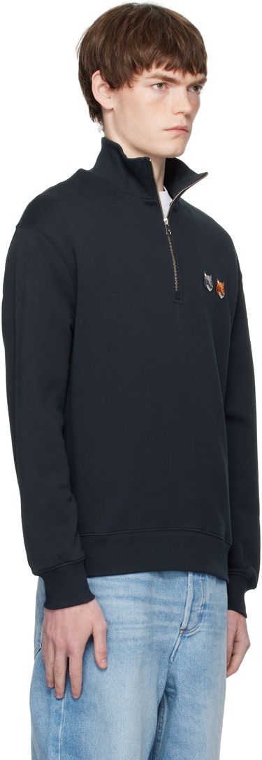 Sweatshirt MAISON KITSUNÉ Maison Kitsuné Double Fox Head Half-Zip Sweatshirt Sort | OM211CFKM0321, 1