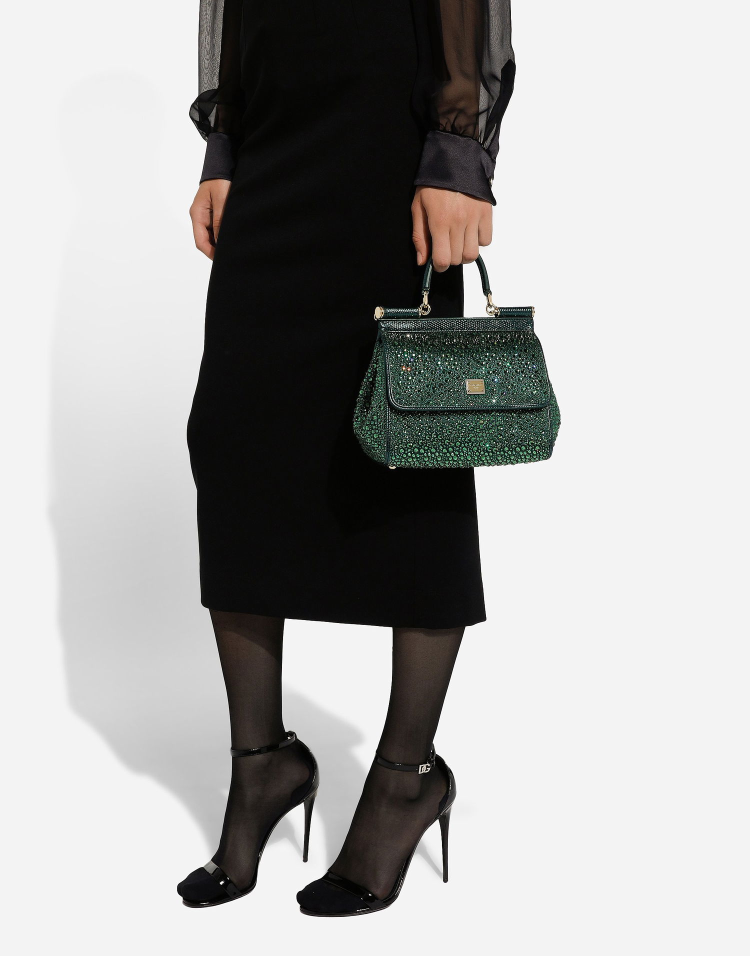 Håndtaske Dolce & Gabbana Dolce & Gabbana Sicily Crystal Embellished Handbag Grøn | BB6003A56458F534, 1