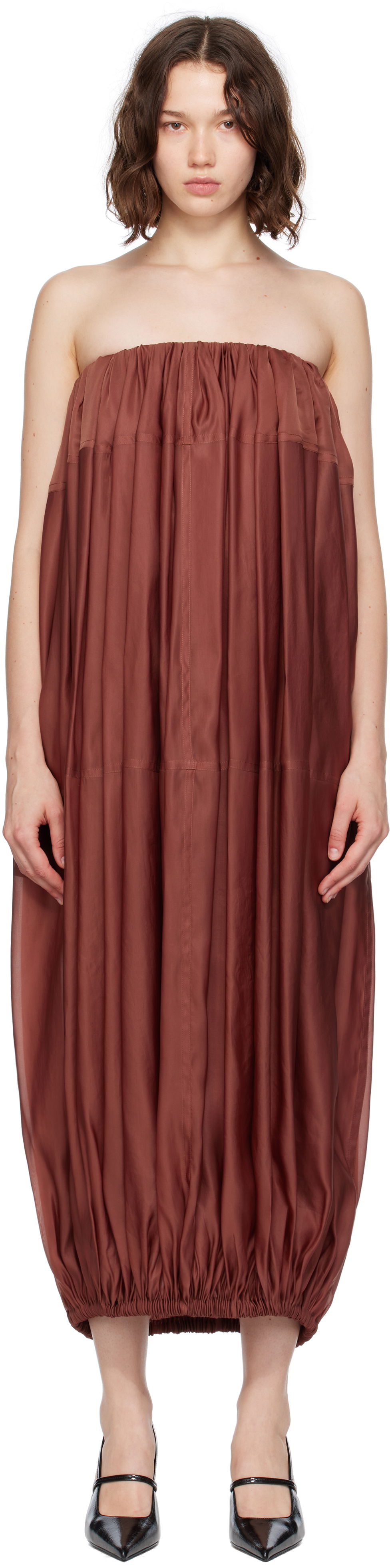 Kjole FERRAGAMO Ferragamo Voluminous Bustier Maxi Dress Brun | 782875, 0