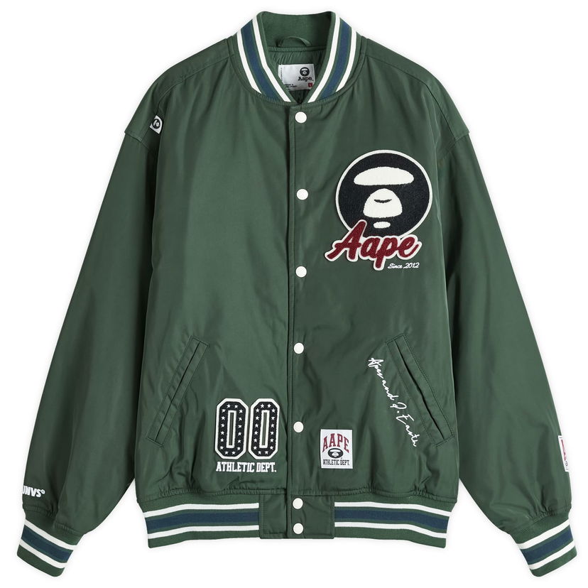 Bomberjakke AAPE by A Bathing Ape AAPE Ice Hockey Varsity Jacket Grøn | AAPJKM7676XXNGRD