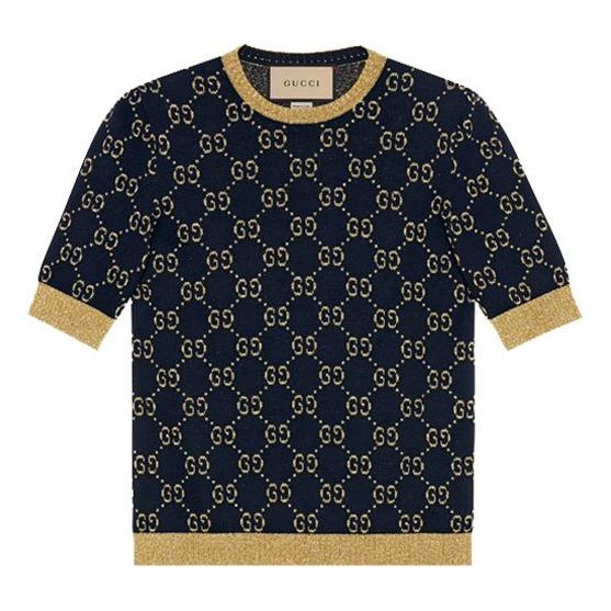 Sweater Gucci Gucci GG Cotton Silk Short Sleeve Top Blå | 526759-X9W83-4921, 0