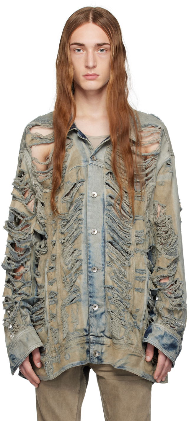 Jakke Rick Owens DRKSHDW Jumbo Denim Jacket Grøn | DU02C5761 DMPSH, 0
