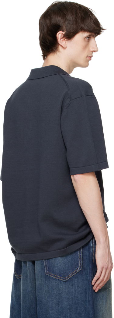Polo skjorte MAISON KITSUNÉ Maison Kitsuné Fox Head Embroidered Knitted Polo Mørkeblå | OM00205KT1135, 2