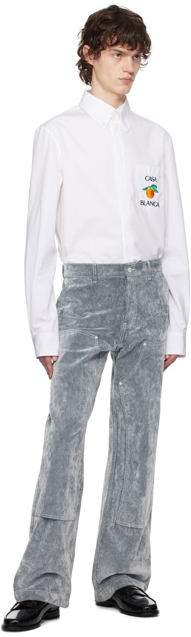 Skjorte Casablanca Casablanca Embroidered Orange Oxford Shirt Hvid | MPS25-SH-150-01, 4