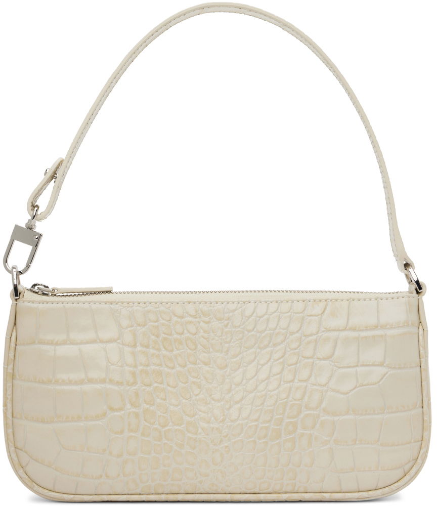Skuldertaske BY FAR Croc Embossed Leather Shoulder Bag Hvid | 18FWRCLSCEDMED, 0