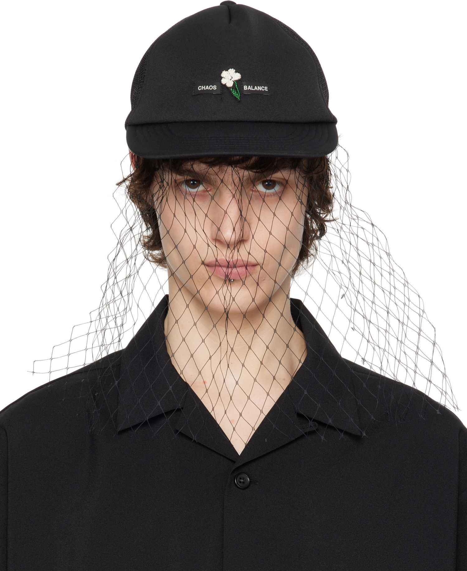 Kasket UNDERCOVER UNDERCOVER Beaded Appliqué Baseball Cap with Veil Sort | UC1E4H04, 0