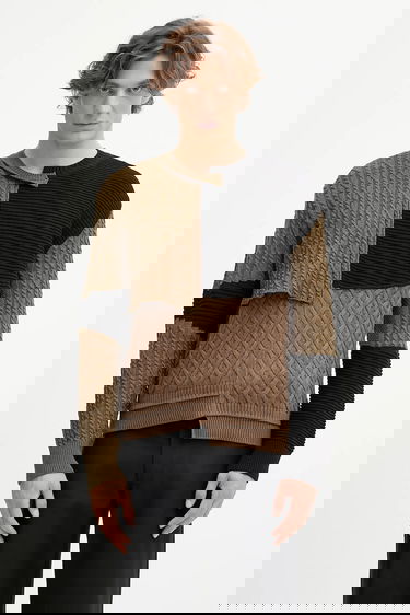 Sweater Andersson Bell Andersson Bell Patchwork Asymmetric Crewneck Sweater Brun | atb1330m, 0