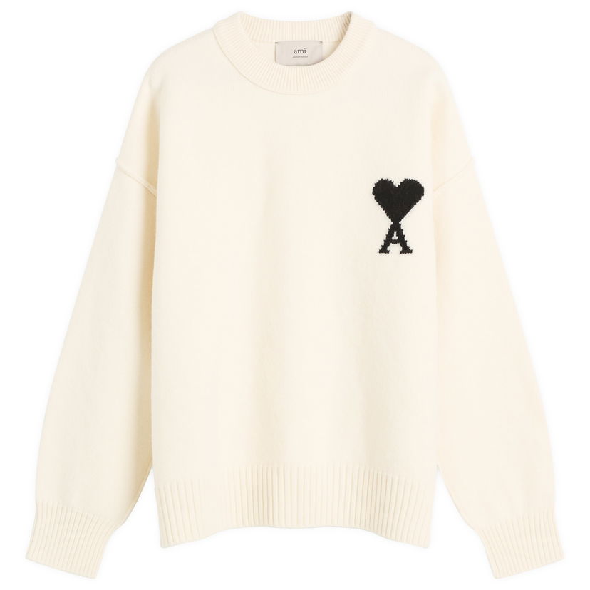 Sweater AMI Men's Felted Merino Wool ADC Crew Neck Jumper, Size Large Hvid | H25UKS838-018-151H25
