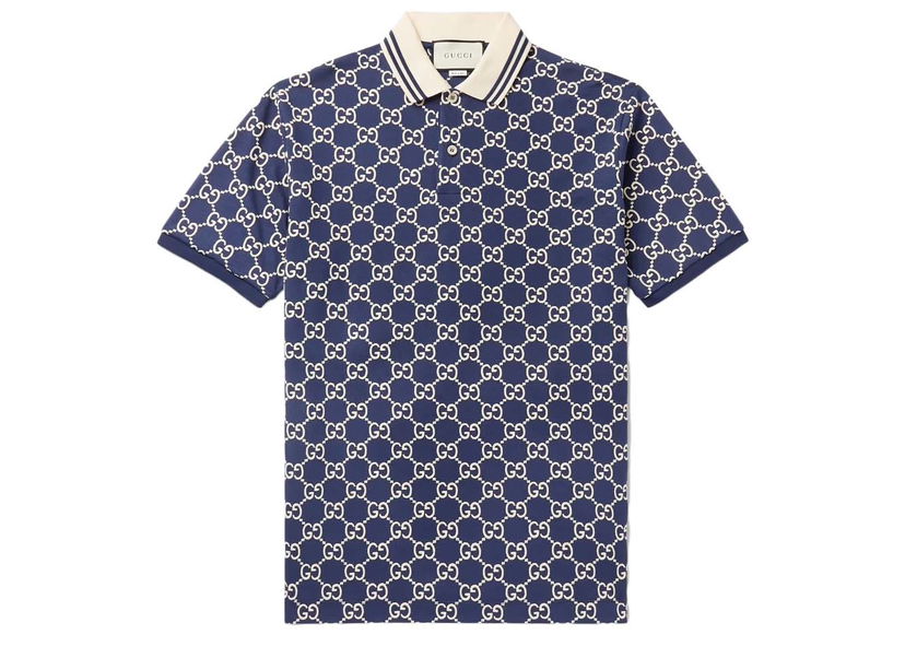 Skjorte Gucci Logo-Embroidered Cotton Blend Polo Navy Mørkeblå | 3.06298100197463e+16