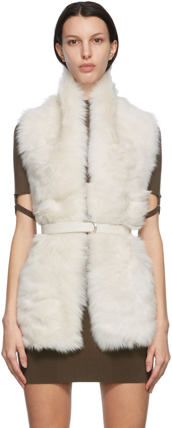 Tørklæde Yves Salomon Yves Salomon Belted Shearling Scarf Hvid | 21WAA303XXTOSX, 0