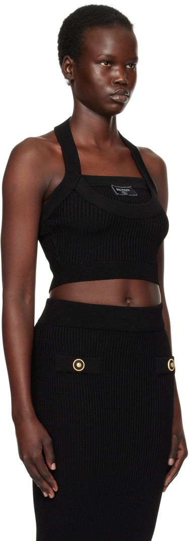 Nederdel Balmain Balmain Ribbed Knit Halter Top Beige | EF1AA380KI10, 4