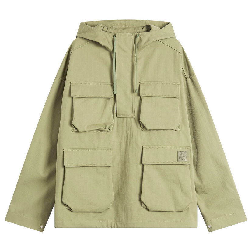 Vindjakke MAISON KITSUNÉ Maison Kitsuné Hooded Popover Jacket, Size Large Grøn | OM02112WW9026-0077