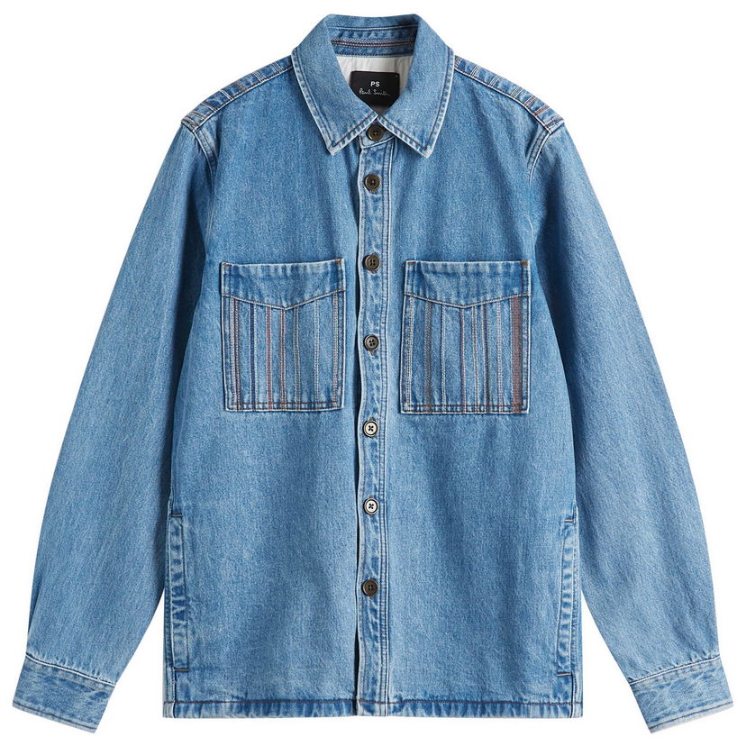 Skjorte Paul Smith Paul Smith Stripe Embroidered Denim Shirt Jacket, Size Large Blå | M2R-413ZE-P21984-41
