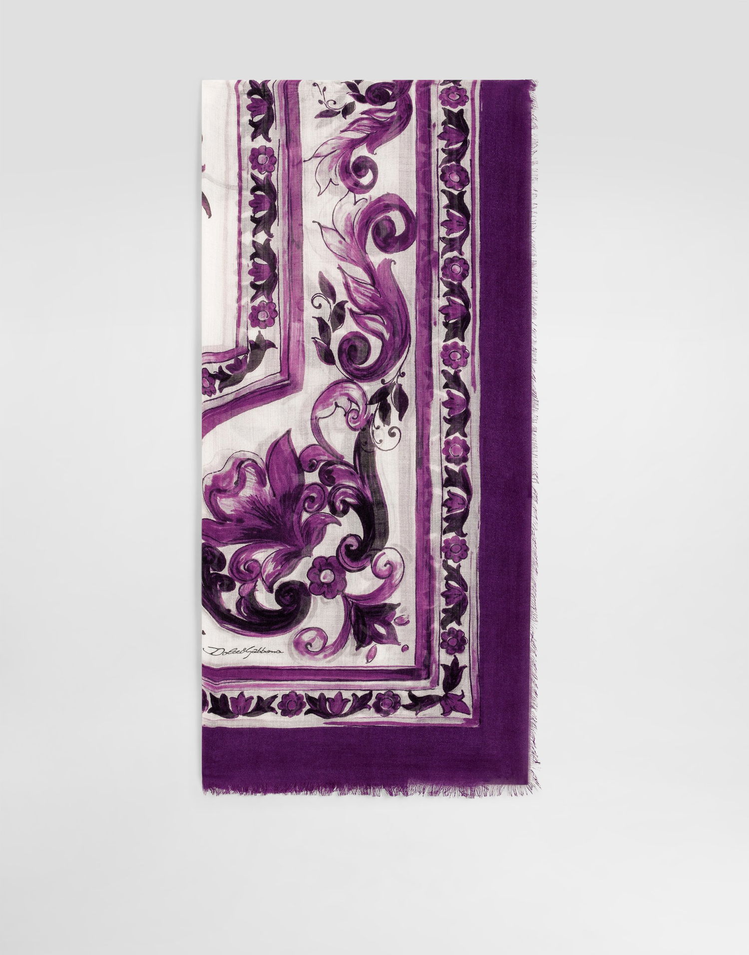 Tørklæde Dolce & Gabbana Dolce & Gabbana Majolica Print Cashmere and Silk Stole Lilla | FS209AGDC6WHP3OA, 0