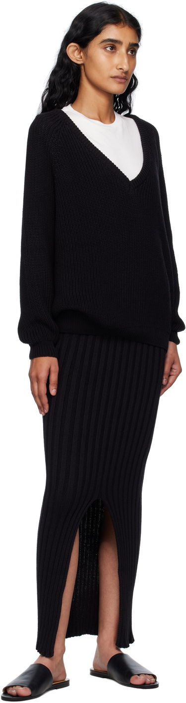 Nederdel Baserange Baserange Macau Midi Ribbed Knit Skirt with Slits Sort | SSMA-OC-AU25, 3
