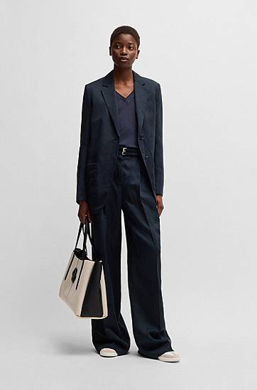 Bukser BOSS Relaxed Fit Wide Leg Trousers Mørkeblå | 50538045, 1