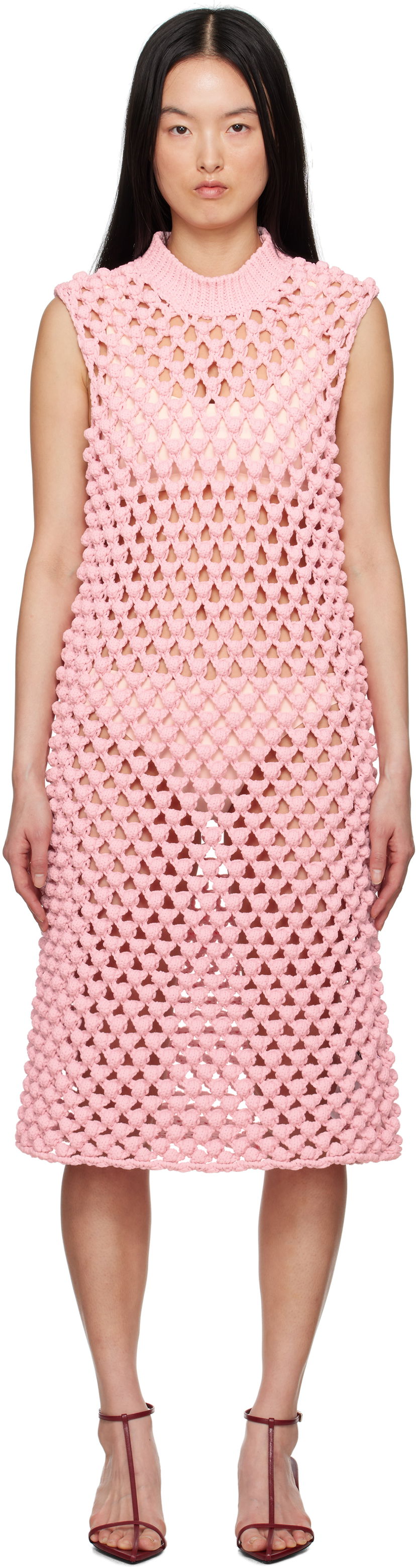 Kjole Jil Sander Jil Sander Sleeveless Crochet Midi Dress Lyserød | J02CT0491_J19157