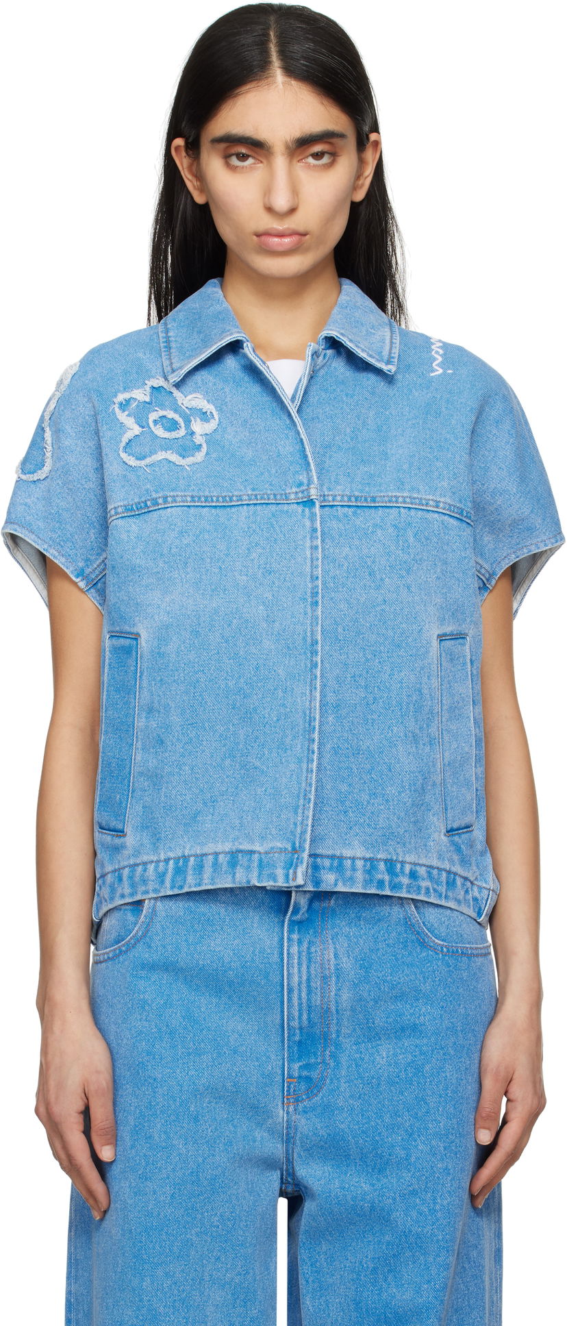 Vest Marni Marni Dilies Patch Denim Vest Blå | JKJD0315QS USCX34