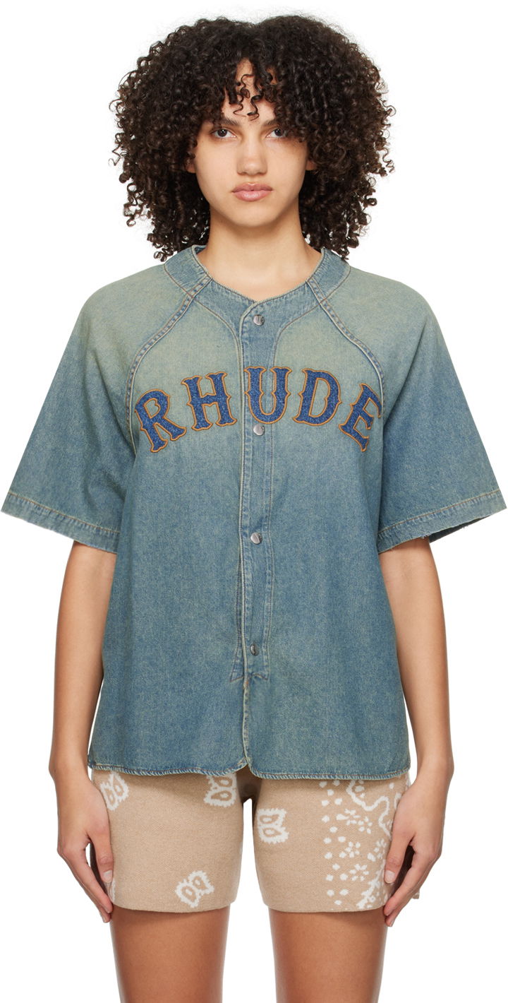 Skjorte Rhude Faded Denim Shirt Blå | RHPS24SR02012305