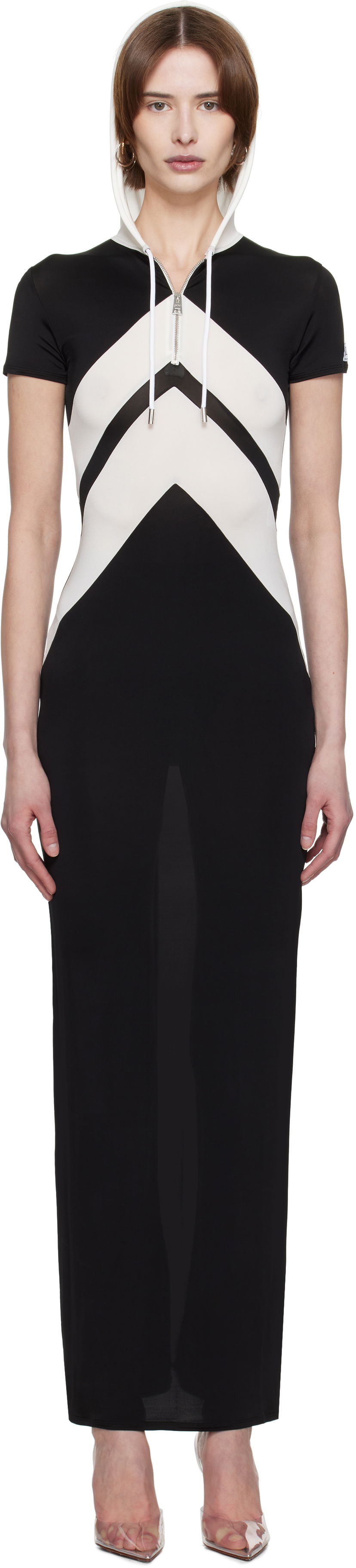 Kjole Jean Paul Gaultier Jean Paul Gaultier 'The Chevrons' Hooded Maxi Dress Sort | 25/33-F-RO346P-J084-0001