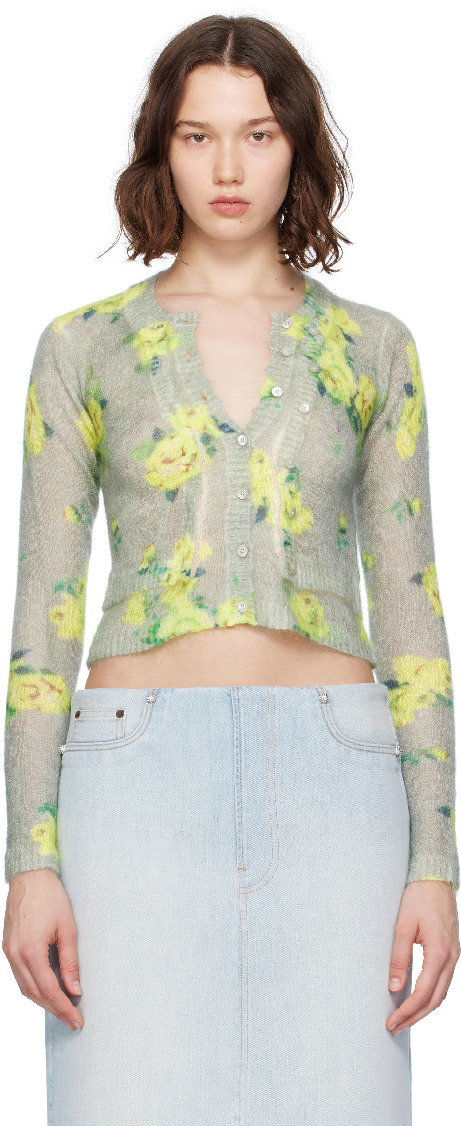 Sweater Acne Studios Acne Studios Layered Mohair Floral Cardigan Grøn | A60570-, 0