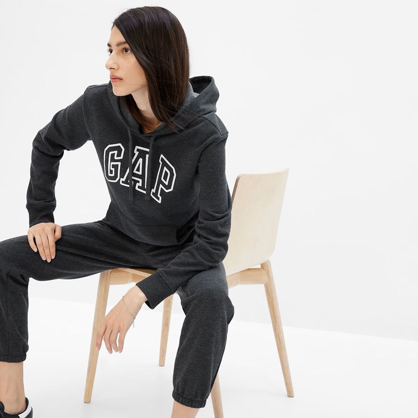 Sweatshirt GAP Pullover Logo Hoodie Charcoal Heather Sort | 463506-03