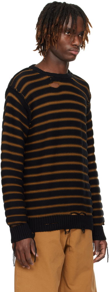 Sweater Maison Margiela MM6 Maison Margiela Striped Distressed Cotton Knit Sweater Sort | SH0HL0022 M13080, 1