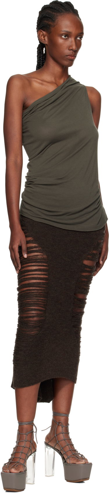 Nederdel Rick Owens Rick Owens Calf Dauphine Midi Skirt Brun | RP02E4685 KGRIDP, 3