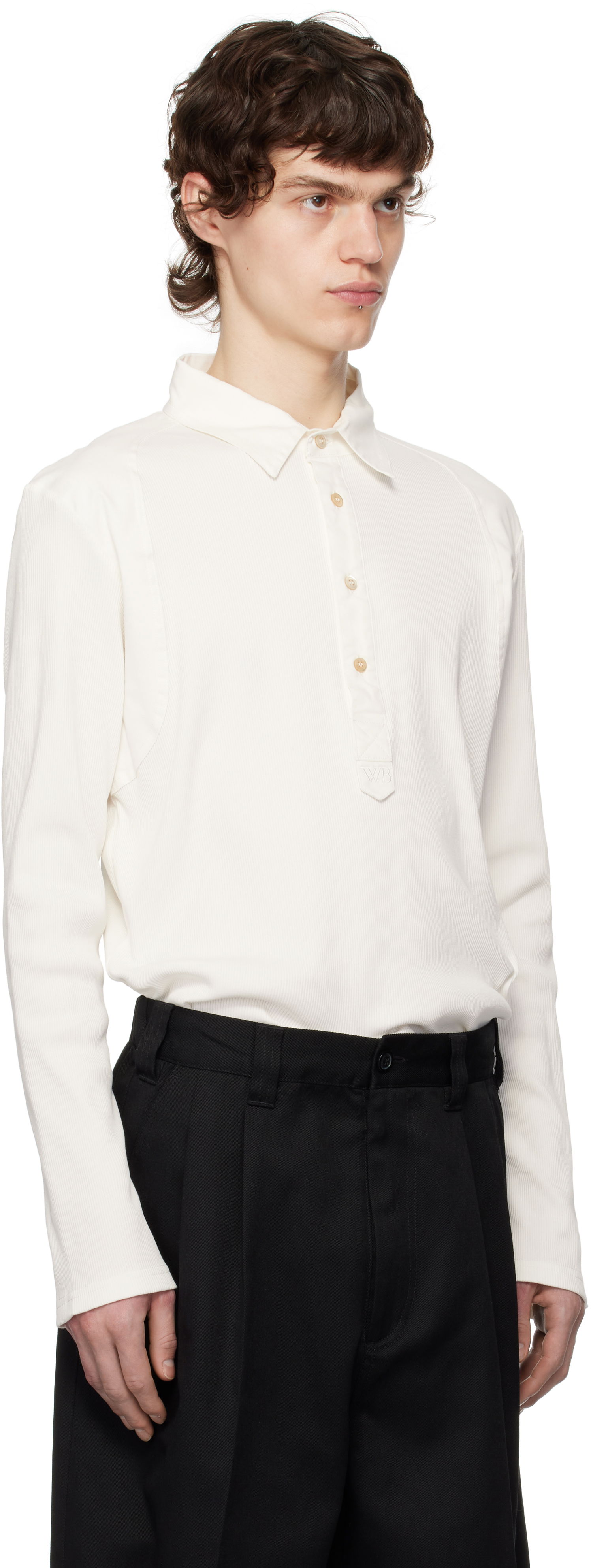 Polo skjorte Wales Bonner Wales Bonner Dub Long Sleeve Polo Hvid | MS25JE03-JE02-000 RIB JERSEY, 1