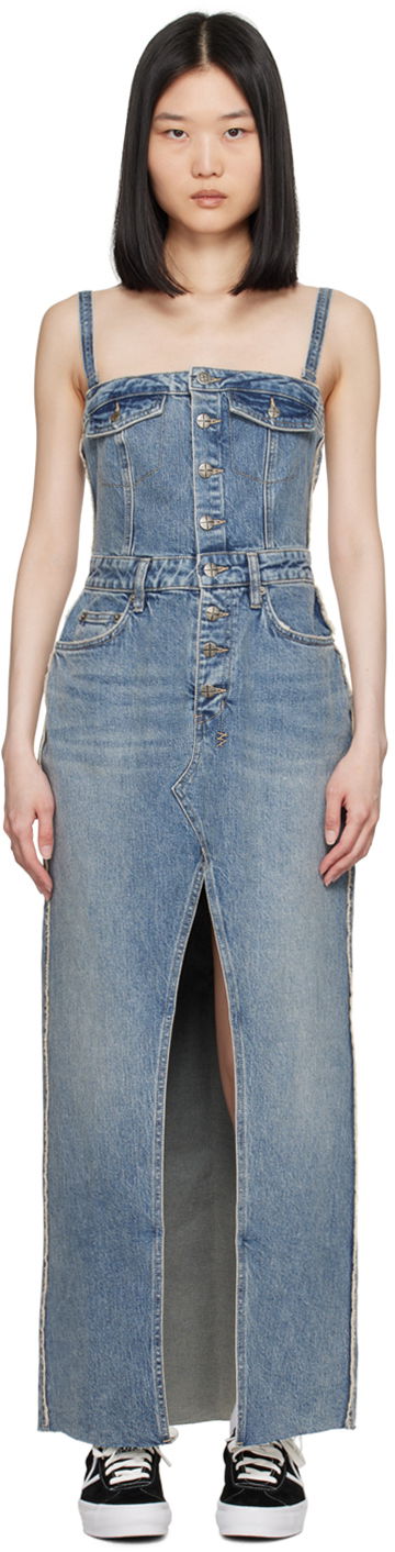 Kjole Ksubi Blue Paloma Frayed Denim Maxi Dress Blå | WPF24DR001