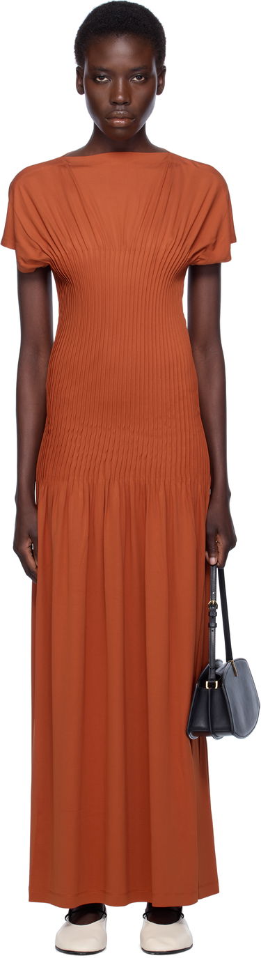 Kjole TOTEME TOTEME Knife-Pleated Jersey Maxi Dress Orange | 253-WRD0202-FB0162, 0